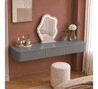 Console Murale avec Tiroirs, Coiffeuse Suspendue en Bois Massif, Bureau | Bois Massif, Surface Lisse, Rangement Discret Et Hauteur Adaptable - Espace Beauté, Dressing(Gray,160cm)