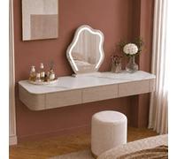 Console Murale avec Tiroirs, Coiffeuse Suspendue en Bois Massif, Bureau | Bois Massif, Surface Lisse, Rangement Discret Et Hauteur Adaptable - Espace Beauté, Dressing(Oak+Sintered Stone,140cm)