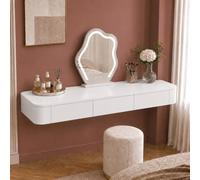 Console Murale avec Tiroirs, Coiffeuse Suspendue en Bois Massif, Bureau | Bois Massif, Surface Lisse, Rangement Discret Et Hauteur Adaptable - Espace Beauté, Dressing(White,120cm)