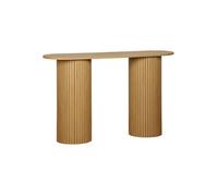 Console ovale scandinave décor bois rainuré. pieds ronds. couleur naturelle. L 120 x P 35 x H 75cm