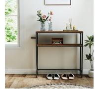 Console pour Couloir, Table de Salon Fine à 2 Niveaux, 20 x 80 x 80 cm, pour Salon, Chambre, Marron et Noir