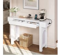 Console pratique blanche avec tiroirs et multiprises, table fine idéale pour la salle d’entrée