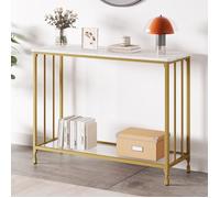 Console - PROMIRACAL - 105x30x81 cm - Plateau marbre - Cadre métal doré - 2 étagères verre trempé