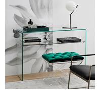 Meubletmoi Console en Verre Transparent 100 cm avec Tablette - Table d'entrée Design Contemporain - Ice