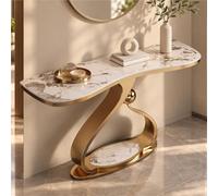 Console Salon Moderne, Table D'entrée Marbre, Meuble Console Étroit | Plateau Veiné Arrondi, Piètement Artistique, Sphère Décorative Base Ovale Pour Hall Ou Vestibule(Gold b L,31.5"/80cm)