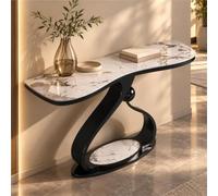 Console Salon Moderne, Table D'entrée Marbre, Meuble Console Étroit | Plateau Veiné Arrondi, Piètement Artistique, Sphère Décorative Base Ovale Pour Hall Ou Vestibule(Black b,39.4"/100cm)