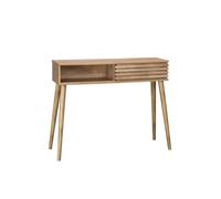Console scandinave décor bois avec 1 porte coulissante rainurée 2 niches de rangement