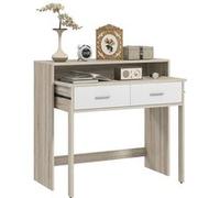 HOMCOM Table Console avec Plateau Coulissant et 2 tiroirs, Table d'entrée avec Rangement pour Salon, entrée, Chambre, 95l x 35P x 87H cm, Aspect chêne