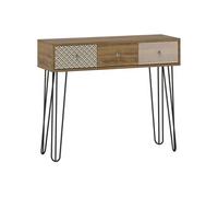 HomCom - Table console - 3 tiroirs, entrée étroite, pieds épingle en acier - Marron