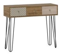 HomCom - Table console - 3 tiroirs, entrée étroite, pieds épingle en acier - Marron