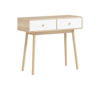 Console style nordique - 2 tiroirs coulissants - dim. 86 x 35 x 75 cm - effet bois clair blanc