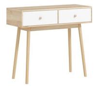 Table console - HOMCOM - 2 tiroirs et pieds en bois - pour salon, entrée, couloir - 86 x 35 x 75 cm - chêne et blanc