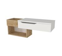 Console suspendue avec 1 tiroir et 2 niches - Naturel et blanc - DAREKA