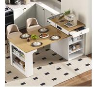 Console Table à Manger avec Prises, Extensible 80-151cm, Rangement Intelligent, Design Flottant,Plateau Marbre,pour 4 ILOT CENTRAL