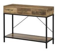 HOMCOM Table Console, Table d'entrée, Bout de canapé, Cadre en Acier au Carbone, Montage Facile, avec 3 tiroirs et 1 Plateau Aspect Bois, Design Industriel, 100 x 35 x 76,5 cm, Marron Clair