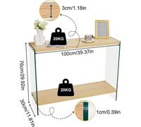 Console - Table d'entrée - 100x30x76 cm - Rectangulaire - MDF imitation bois - Pieds en verre trempé - Avec espace de rangement - Gris foncé