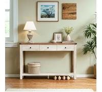 Console, Table d'Entrée avec 3 Tiroirs et Étagère de Rangement, pour Entrée, Salon, Style Campagnard, Marron et Blanc