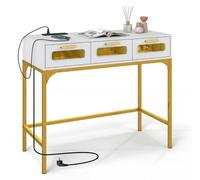 Console Table with LED Lights & Charging Station, White 90x40x75 cm
