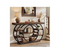 Console Tribesigns Bois et Métal Pied Circulaire 120x30x80 cm Marron Rustique