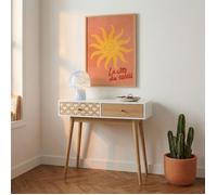 Console UTAH blanc et effet chêne 2 tiroirs 80cm - Bois