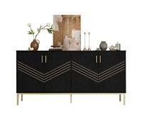 Consoles 160/40/80,5 cm noir et bois en MDF avec 4 portes et étagères réglables