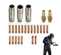 Consommables de Torche MIG/MAG, 25PCS MB15AK Porte-embouts de Contact en Cuivre avec Embouts de 0,6mm 0,8mm 0,9mm 1,0mm 1,2mm, Buse Gas Conique, pour Poste à Souder MIG avec Gaz et Fil Fourré sans Gaz