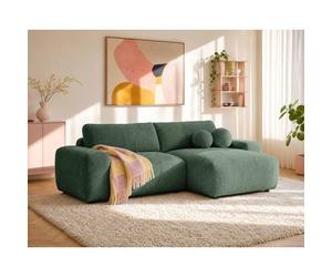 Constance - Canapé d'angle réversible 4 places convertible avec coffre en velours gaufré - Vert