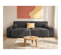 Constance - Canapé d'angle réversible 4 places convertible avec coffre en velours relief - Gris