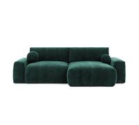 Constance - Canapé d'angle réversible 4 places convertible avec coffre en velours relief - Vert