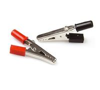 Constrabo® | 20 pinces crocodile avec vis, bouchon à baïonnette et poignée en plastique | 10x de chaque couleur (rouge et noir) | Fer, nickelé | Longueur 50 mm | Pinces alligator, clip crocodile