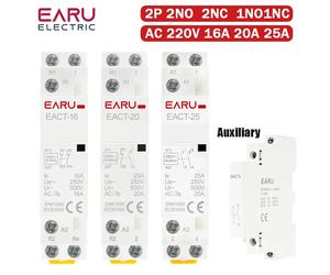 Contacteur AC modulaire domestique monté sur rail DIN 2P 16A 20A 25A 2NO 2NC 1NO 1NC AC220V AC230V 50/60Hz pour maison intelligente, hôtel 2P 25A 2NO