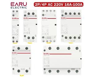 Contacteur modulaire AC domestique sur rail DIN 2P 4P 16A 20A 25A 32A 40A 50A 63A 100A AC 220V pour DIY, maison intelligente et hôtel 4P Contactor