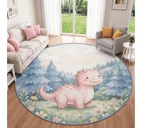 Conte Fées Cartoon 160 cm Tapis Rond Salon Rose Bleu Pastel Lavable Machine | Antidérapant Mignon Onirique Forêt Animal Dinosaure Sapin Tapis Rond Chambre Adulte Salle a Manger Descente de Lit Bureau