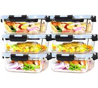 Contenants alimentaires en verre - Boîtes de conservation avec couvercle - Préparation des repas - Adaptés au lave-vaisselle, au four et au micro-ondes - Lot de 6 pièces de 1200 ml - Transparent