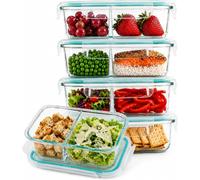 Contenants alimentaires en verre - Boîtes de conservation - Préparation des repas - 2 compartiments - Lot de 5, 600 ml - Vert turquoise