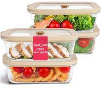 Contenants de conservation en verre - Pour le stockage des aliments - Préparation des repas - Entièrement sans plastique - Lot de 4 pièces, 1 litre - Beige