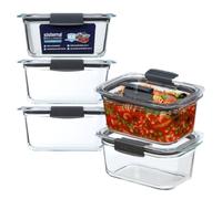 Contenants de préparation de repas en verre Sistema Brilliance 1,1 L, lot de 5, 100% étanches et hermétiques, évents pour Micro-ondes pour un chauffage sans éclaboussures