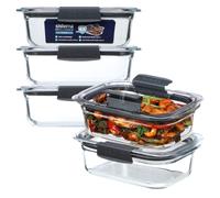 Contenants de préparation de repas en verre Sistema Brilliance 757 ml, lot de 5, 100% étanches et hermétiques, évents pour Micro-onde pour un chauffage sans éclaboussures