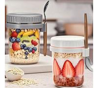 Contenants en verre pour flocons d'avoine à préparer la veille avec cuillère, tasses de petit-déjeuner à emporter étanches, bocaux de stockage de nourriture portables pour flocons d'avoine, yaourt, fr