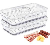 Contenants pour fromage et charcuterie - Boîtes de conservation pour aliments - Pour conserver les aliments plus longtemps - Avec fonction minuterie - Lot de 2 - Transparent