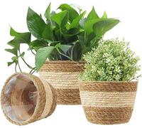 Contenants pour plantes en herbe de mer tressée - paniers de rangement multifonctionnels - lot de 3 - couleur beige