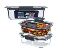 Contenants pour préparation de repas Sistema Brilliance en verre 757 ml, lot de 3, 100% étanches et hermétiques, évents pour Micro-ondes pour un chauffage sans éclaboussures