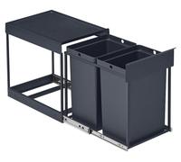 Conteneur à déchets de cuisine, système de tri des déchets pour meuble bas, 2 x 20 litres | Gris | 36,2 x 48,6 x 44 cm