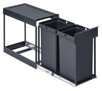 Conteneur à déchets de cuisine, système de tri pour meuble bas, 2 x 15 litres | Gris | 48,6 x 29,2 x 44 cm