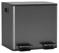 Conteneur à déchets - Poubelle double - 2 x 15 litres - Avec pédale - En acier inoxydable et plastique - Facile à nettoyer - Noir