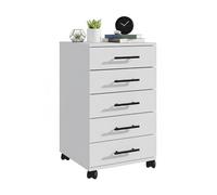 Conteneur à roulettes Relaxdays, 5 tiroirs, H x L x P : 69 x 40 x 40 cm, Armoire de Rangement, Blanc