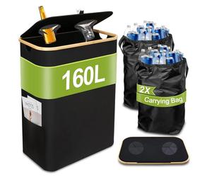 Conteneur de collecte de bouteilles de 160 litres - Poubelle de recyclage avec couvercle - 2 sacs amovibles - Modèle rectangulaire sur pied - PVC - Noir