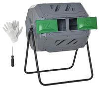 Conteneur de compostage - Composteur rotatif - 2 compartiments - 71 x 65 x 96 cm - Gris