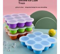 Conteneur de congélation pour aliments pour bébé en silicone bicolore à 9 compartiments avec couvercle, 1 bac à glaçons bleu,Violet,vert,couleur orangeSilicone