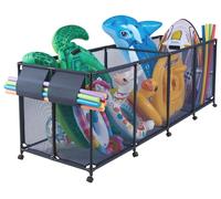 Conteneur de rangement pour piscine SucceBuy 2620 x 815 x 890 mm, organiseur avec poches latérales, cadre métallique, panier en filet, boîte de rangement, panier de rangement, chariot de rangement pou